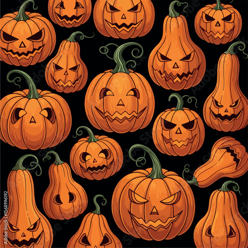 pumpkin, vector, holiday, celebration, illustration, horror, october, scary, halloween, face, cute, creepy, fear, character, autumn, party, decoration, trick, isolated, treat, cartoon, orange, monster