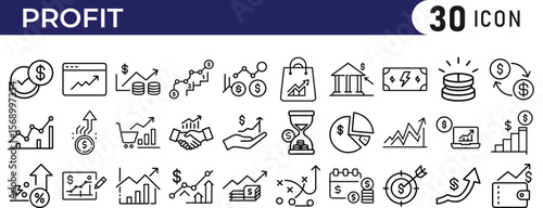 Financial profit set of web icons in line style. Money income linear icon collection. Containing money savings, finance, growth, investment
