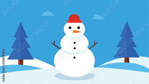 snowman with christmas tree landscape