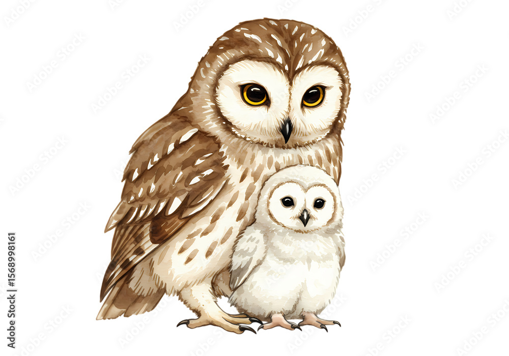 Naklejka premium A Mother Owl and Her Owlet isolated on transparent background