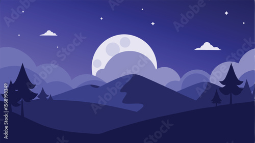 winter landscape with mountains and moon