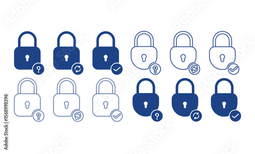 Forget and reset password set filled and line icon, vector illustration