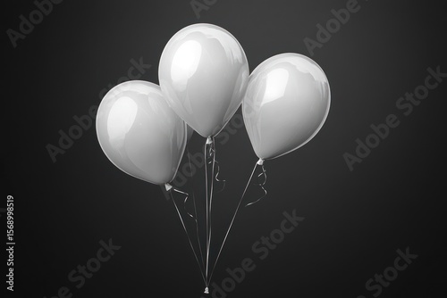 Realistic helium balloons in grayscale over dark background for promotional design