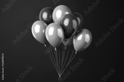 Realistic helium balloons in grayscale over dark background for promotional design