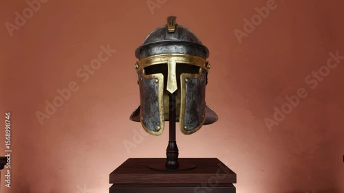 Detailed examination of an ancient Roman helmet showcasing craftsmanship and historical significance in a museum setting