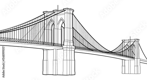 Brooklyn Bridge Sketch: A Landmark Drawing in Minimalist Style, with Architectural Design and Engineering Concept.