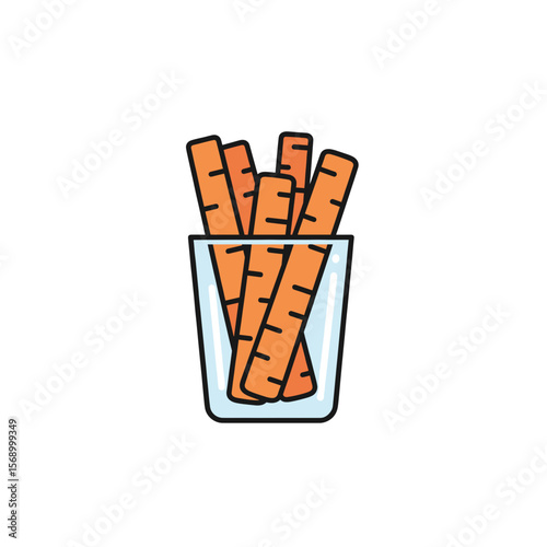Carrot sticks in a glass container on a white background  