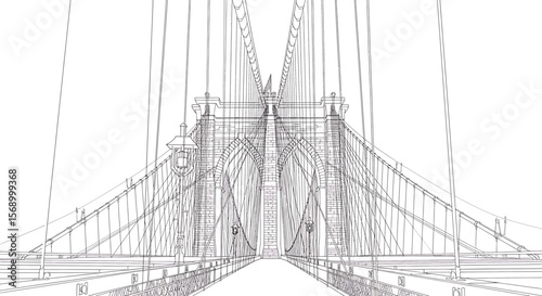 Bridge Design: A detailed architectural blueprint showcases a bridge structure, rendered in wireframe style, creating an engineering concept with copy space.