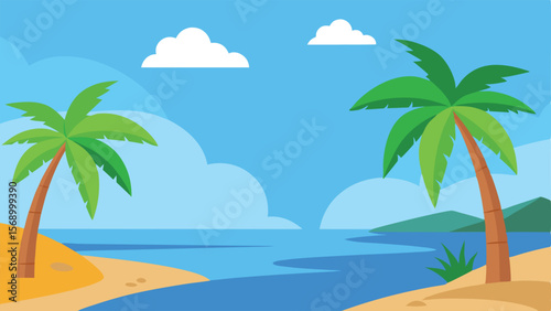 tropical island with palm trees and sea landscape