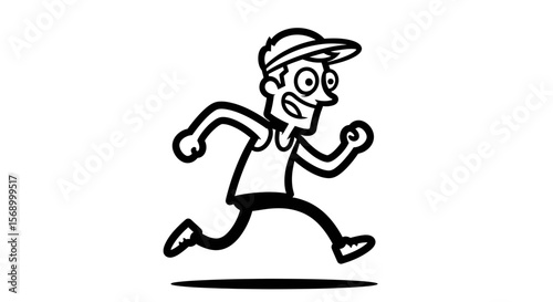 Cartoon Man Runs Energetically on White Background, representing a healthy lifestyle with copy space and clean vector graphics.