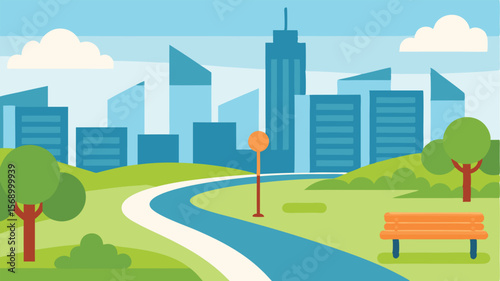 city road in the park with trees landscape