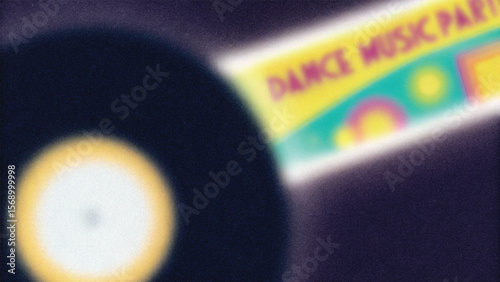 A sleek metal digital film projector lens, central to modern technology, casts its light on the worldwide web as a DJ prepares to start a set, illustrating the dynamic control and sound equipment at t