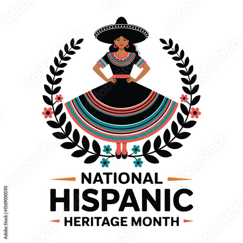 Hispanic Heritage Month Vector with Traditional Mexican Woman Illustration