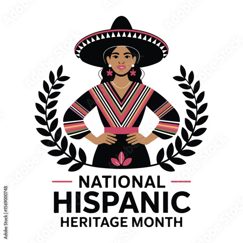 Hispanic Heritage Month Vector with Traditional Mexican Woman Illustration