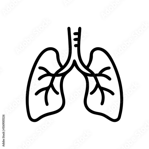 Trachea with bronchi illustration in minimalist black line art style  