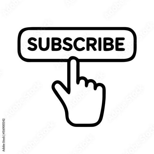 Hand pressing subscribe and save button with outline design on transparent background  
