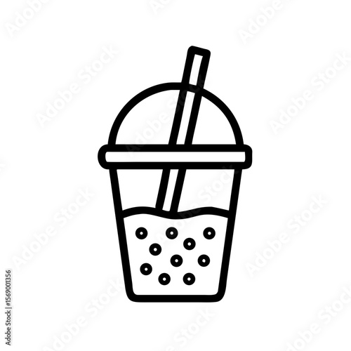 Bubble tea with tapioca in transparent cup with straw  