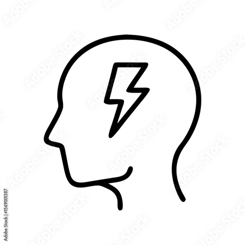 Outline of a head with lightning symbolizing concept of icon on transparent background  