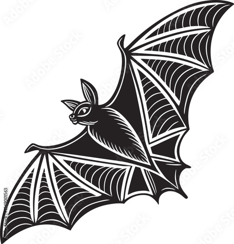 Elegant Black and White Bat Illustration A Nocturnal Winged Creature Design