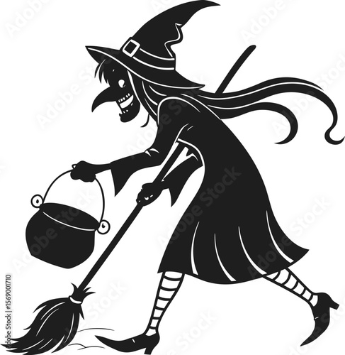 Spooky Halloween Witch Silhouette Cauldron, Broom, and Magic