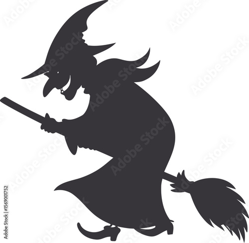 Spooky Silhouette of a Witch Flying on a Broom