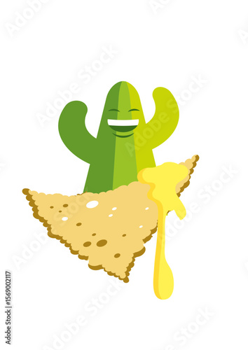 Smiling cactus and tacos with cheese