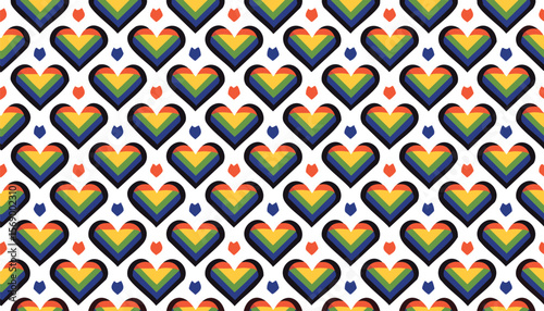 seamless pattern. LGBTQIA Pride Month. Trendy geometric background with colorful hearts. Symbol of the LGBT community. Rainbow flag LGBT. Vector.community, festival, freedom, minimalist, month,