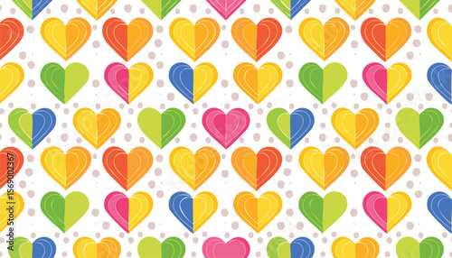 seamless pattern. LGBTQIA Pride Month. Trendy geometric background with colorful hearts. Symbol of the LGBT community. Rainbow flag LGBT. Vector.community, festival, freedom, minimalist, month,