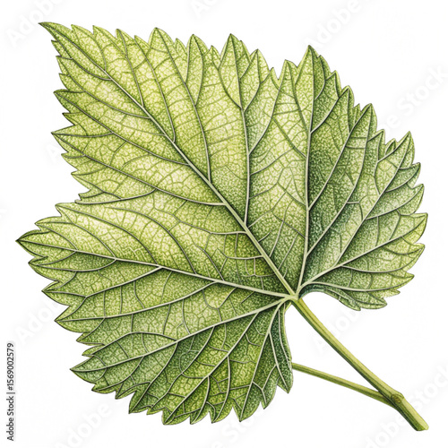 Pointed green leaf with jagged edges and vibrant midrib forming a textured organic pattern