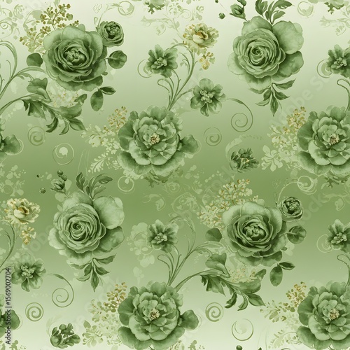 Wallpaper Mural Floral Dream Soft Green Roses Pattern for Serene Elegance and Timeless Beauty (74)azx.jpg Torontodigital.ca