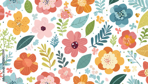 Wallpaper Mural abstract flowers, organic nature shapes, plants in paper cut collage style. Trendy pastel modern floral illustration. Vector summer design for cards, textile, posters.children, leaf, collage,  Torontodigital.ca