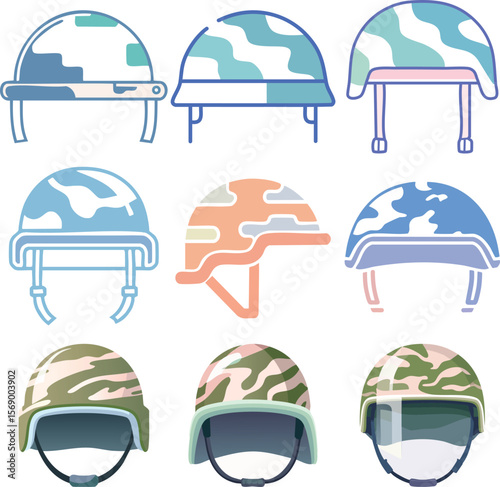 Military Helmet Icon with Gradient Flat Style