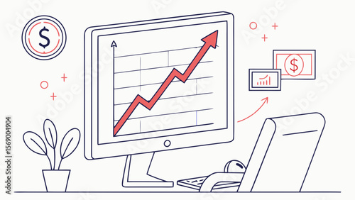Investment growth chart on computer screen showing financial success and business profit increase concept