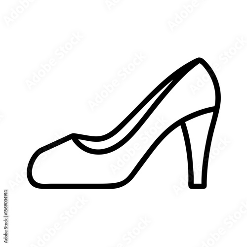 High heel shoe icon in minimalist design and black outline  