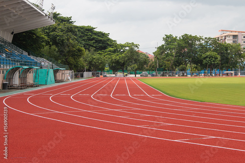 Red running track Synthetic rubber on the athletic stadium