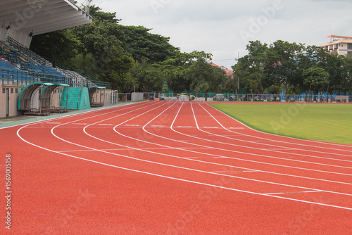 Red running track Synthetic rubber on the athletic stadium