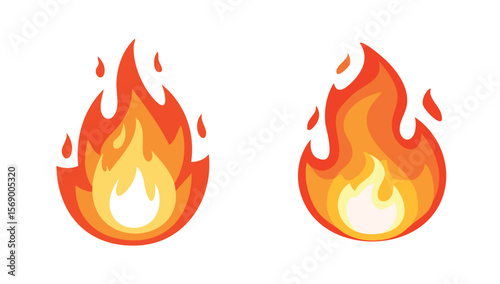 "Two stylized flame icons in orange and red colors representing fire or heat."

