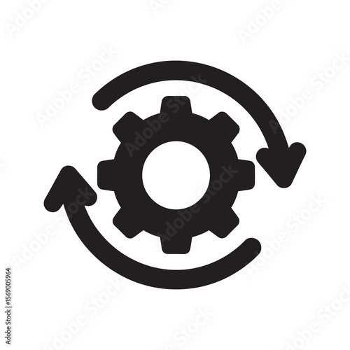 Agile development process icon with gear and circular arrows representing continuous workflow cycle operational management and business system integration vector solid glyph