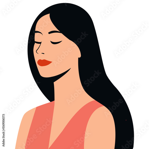Portrait of a graceful woman in pink, minimal and elegant style.