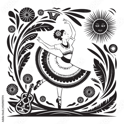 Hispanic Folk Dance Silhouette Illustrations Collection