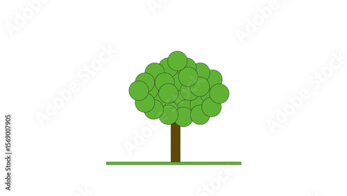 Simplified Tree in Green: A stylized illustration presents a single, flourishing tree with lush, verdant foliage and a sturdy trunk, representing the vitality of nature. 
