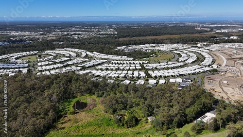 Aerial of Pimpama Heights look across Coomera towards the Gold Coast, Queensland