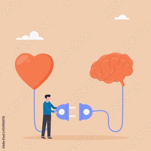 Concept of self-control or balance, a person connects the feelings of the heart with the brain. Emotional intelligence, or control over feelings and emotions using the logical thinking of the brain.	