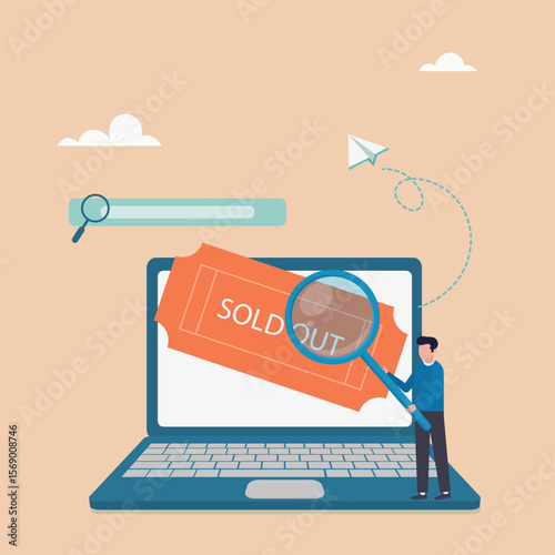 No tickets concept. Search for popular shows, top concerts and music festivals. Online booking system. Sold out event. Vector illustration.	