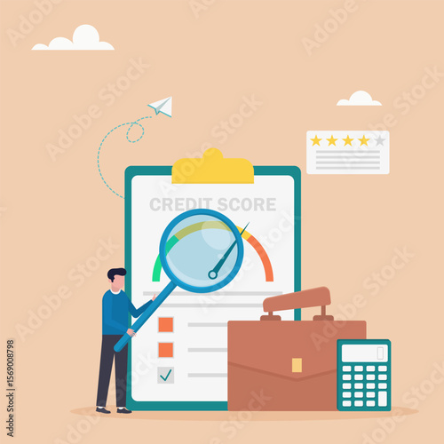 The manager evaluates the potential debtor's ability to repay the debt. Credit rating, credit risk control, credit rating agency concept. Vector illustration.	