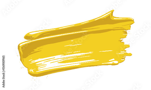 Modern vector illustration of a thick yellow paint brush stroke with visible texture, yellow brush stroke highlight marker, easily editable and scalable.