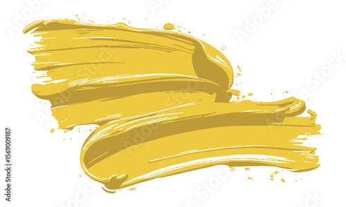 Modern vector illustration of a thick yellow paint brush stroke with visible texture, yellow brush stroke highlight marker, easily editable and scalable.