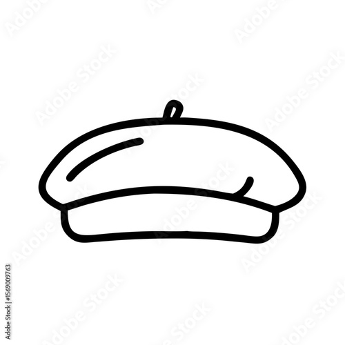 Simple line drawing of a beret hat in minimal style  