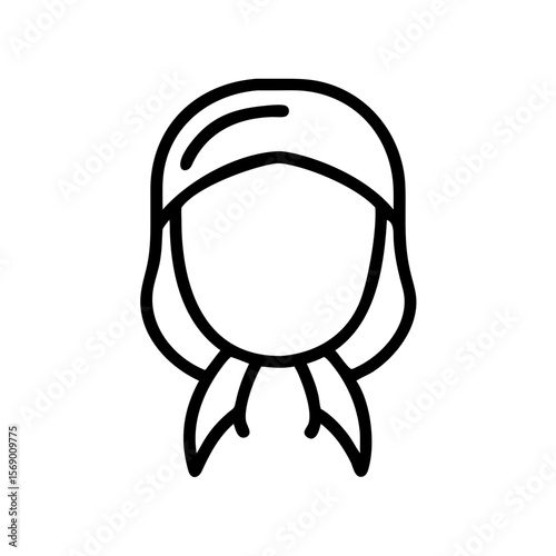 Line art of a woman wearing a headscarf with simple features  