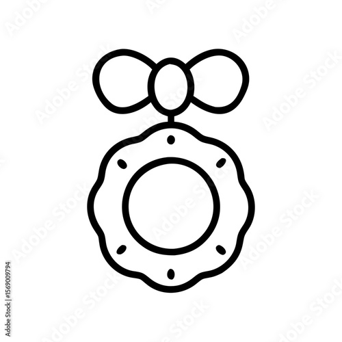 Decorative brooch with bow in minimalist line art style  